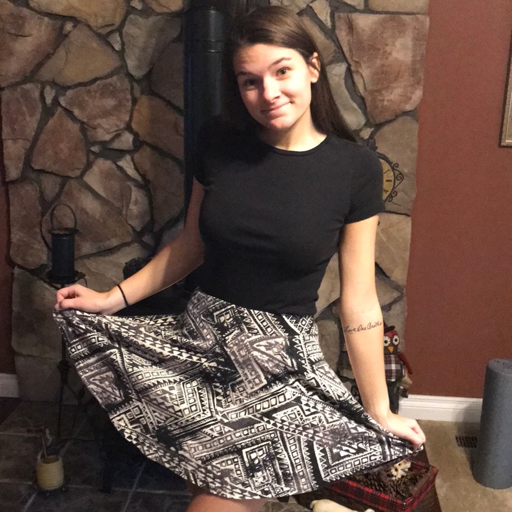 Aztec patterned black and white skirt
